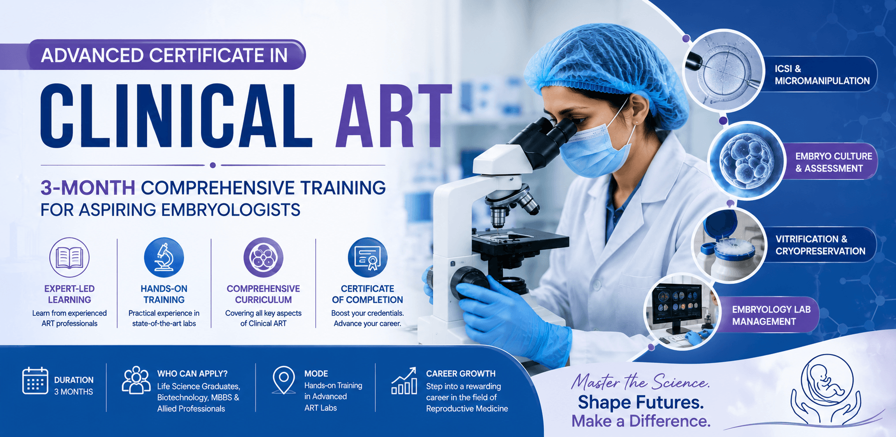 Advanced Certificate in Clinical ART: 3-Month Comprehensive Training for Aspiring Embryologists
